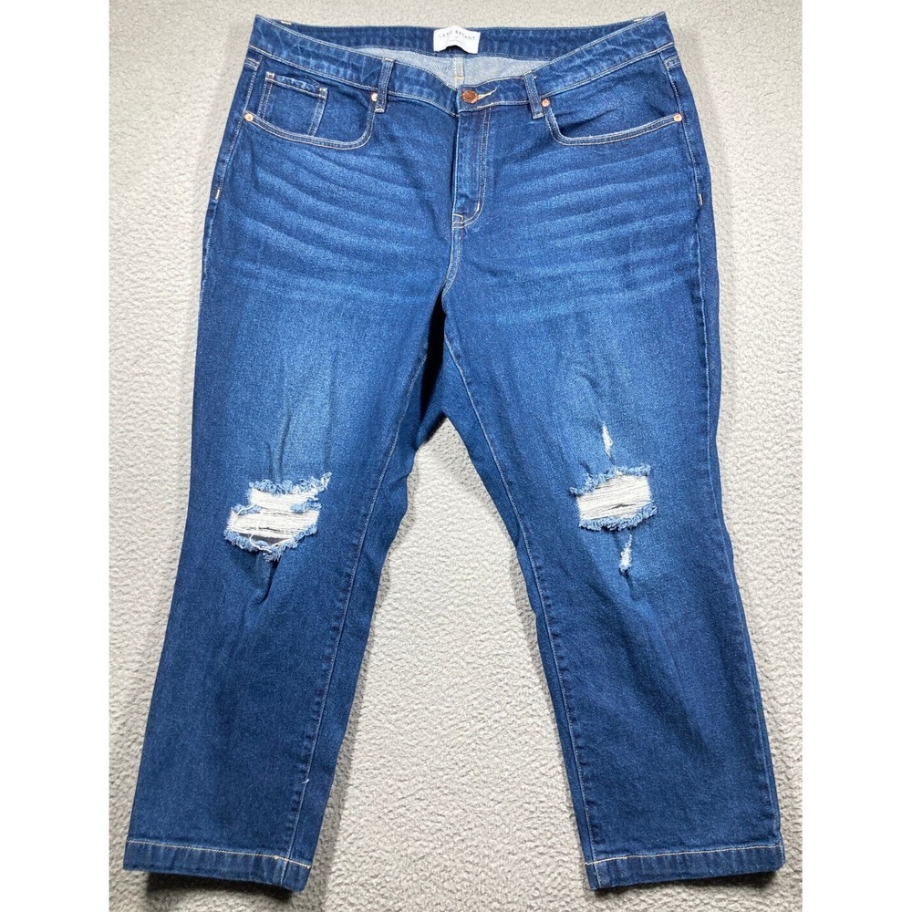 Lane Bryant Jeans Women's 20 Blue Distressed‎ Flex Magic Waistband Slim Straight